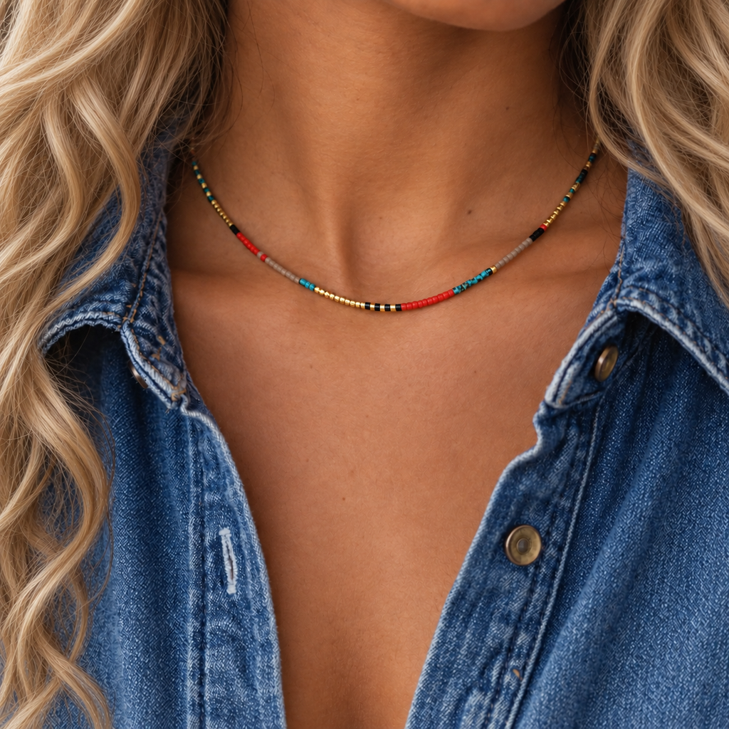 Dainty Beaded Necklace 24K Gold Platting with Glass Beads