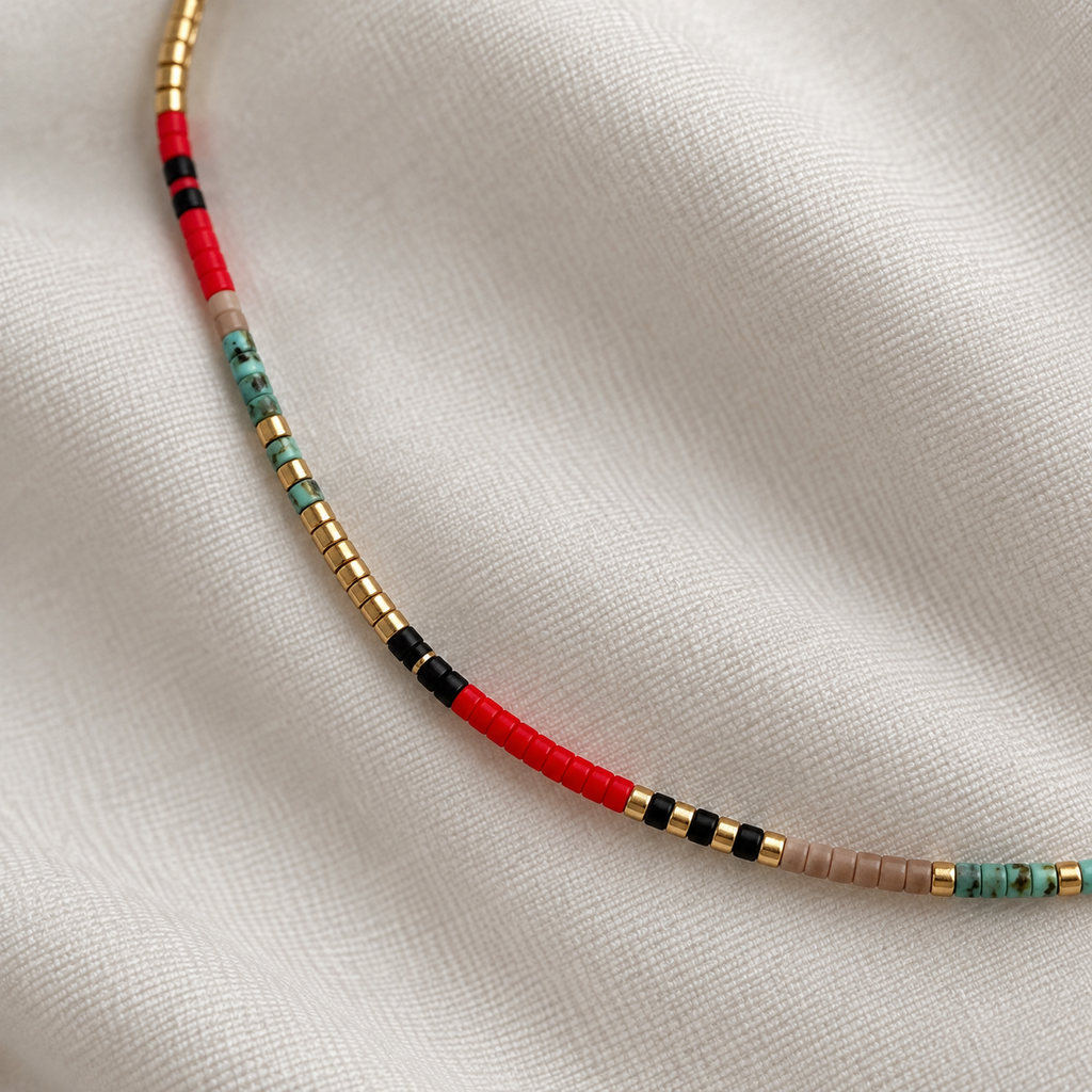 Dainty Beaded Necklace 24K Gold Platting with Glass Beads