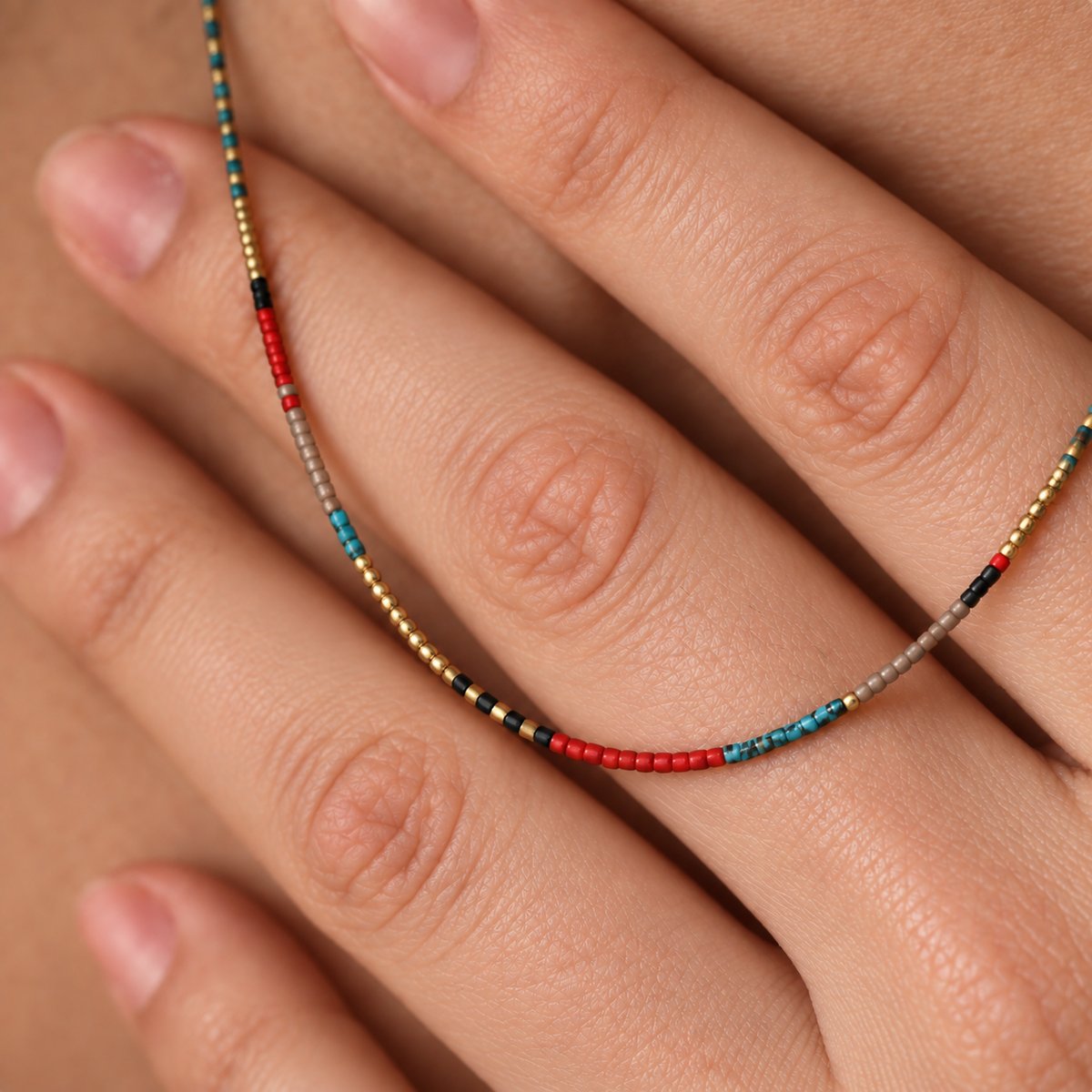Dainty Beaded Necklace 24K Gold Platting with Glass Beads